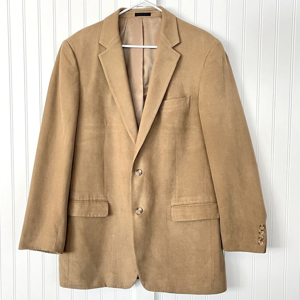 Vintage Tan Beige Camel Blazer Men's Suit Coat Super Soft Woven Academia 44L